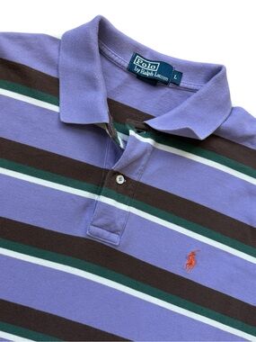 Vintage Polo Ralph Lauren Purple Striped Polo Shirt Large Preppy Y2K Rugbycore